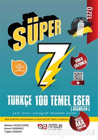 7. Sınıf Süper Türkçe 100 Temel Eser Paragraf Deneme Kitabı