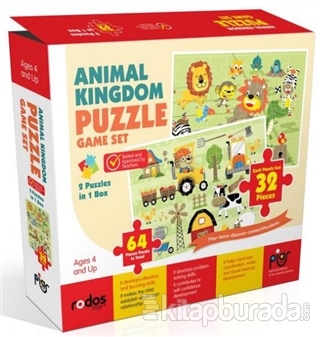 Animal Kingdom Game Set - 2 Puzzles in 1 Box - 64 Pieces Puzzle in Tot
