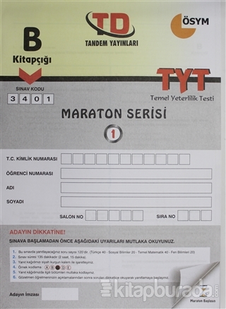 B Kitapçığı 3401 Maraton Serisi TYT Temel Yeterlilik 1. Deneme Sınavı