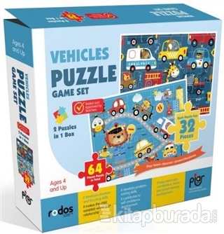 Vehicles Puzzle Game Set - 2 Puzzles in 1 Box - 64 Pieces Puzzle in To